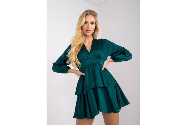  Robe courte effet satiné à volants étagés -  vert foncé
