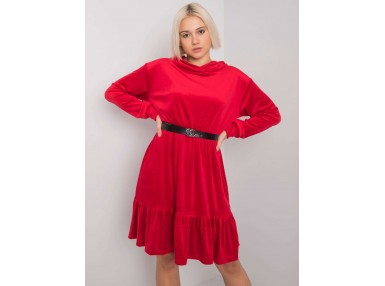 Robe courte en velours à manches longues -rouge
