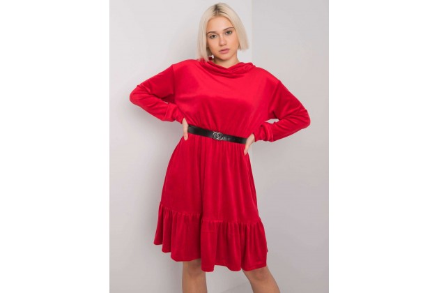 Robe courte en velours à manches longues -rouge