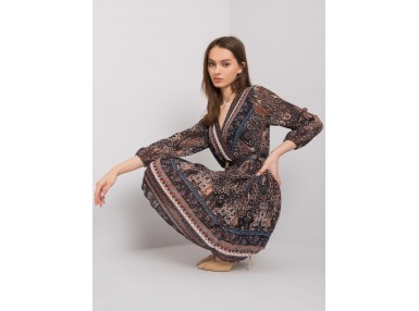 Robe d'été à manches longues et imprimé - noire et beige