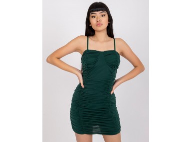  Robe à bretelles fines et détail froncé - vert foncé