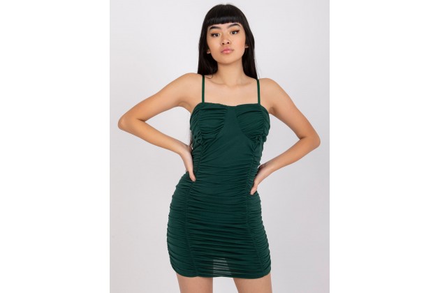  Robe à bretelles fines et détail froncé - vert foncé