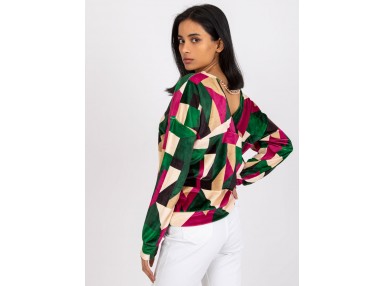 Sweat-shirt en velours à col V - vert foncé