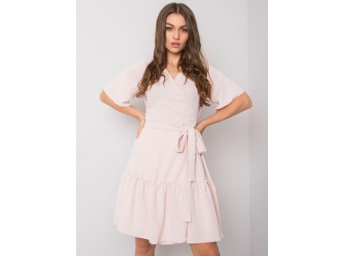 Robe courte portefeuille avec volants et ceinture - rose clair