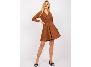 Robe courte portefeuille avec ceinture - marron clair