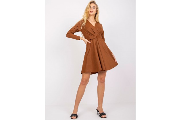Robe courte portefeuille avec ceinture - marron clair