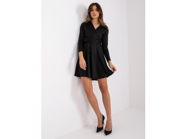 Robe courte portefeuille avec ceinture - noire