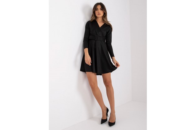 Robe courte portefeuille avec ceinture - noire