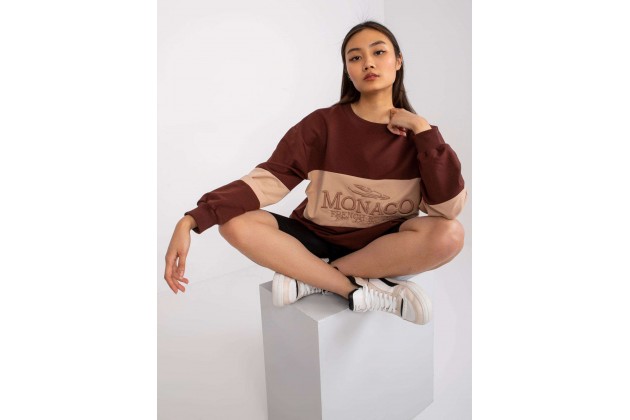 Sweat-shirt à encolure ronde et imprimé -marron foncé