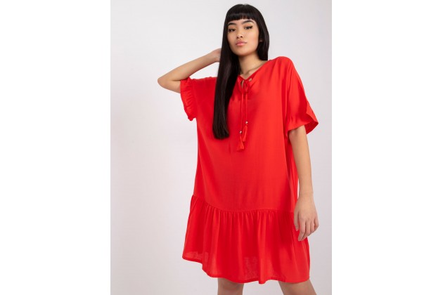 Robe d'été courte à volants - rouge