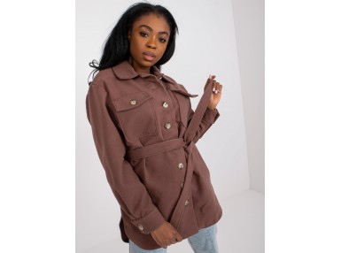 Chemise courte près du corps boutonnée avec ceinture - marron