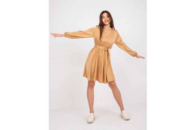 Robe courte à manches longues - camel