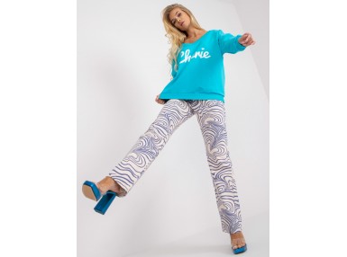 Sweat court col V en coton - blanc et bleu