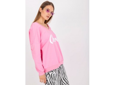 Sweat court col V en coton - rose