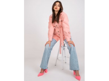 Chemise courte près du corps boutonnée avec ceinture -  rose clair