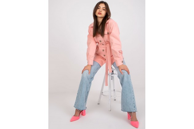Chemise courte près du corps boutonnée avec ceinture -  rose clair