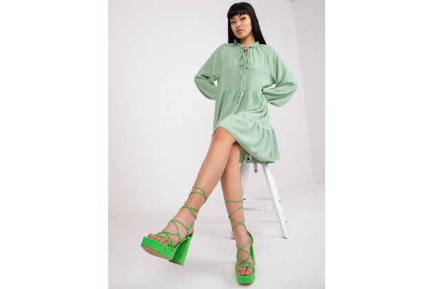 Robe courte en coton à volants  - vert clair