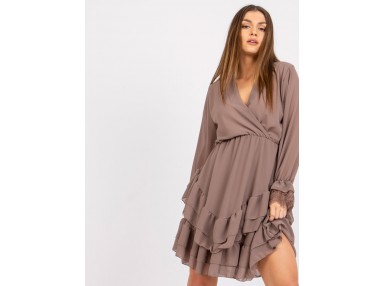 Robe courte portefeuille à volants - beige foncé