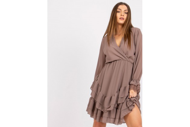 Robe courte portefeuille à volants - beige foncé
