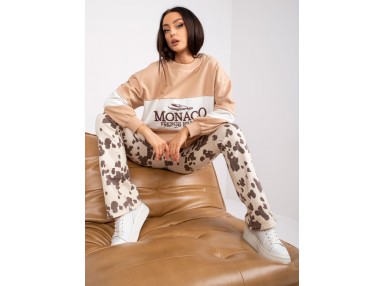 Sweat-shirt à encolure ronde et imprimé - beige