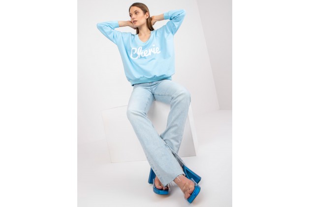 Sweat court col V en coton - bleu clair