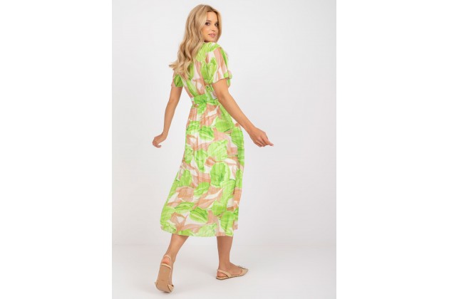 Robe portefeuille mi-longue avec ceinture et jupe plissée - vert clair