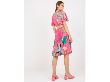 Robe portefeuille mi-longue avec ceinture et jupe plissée - rose