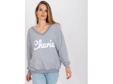 Sweat court col V en coton - blanc et gris