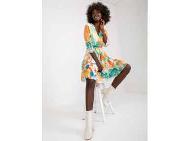  Robe courte à ourlet brut avec volants superposés et imprimé varié -orange