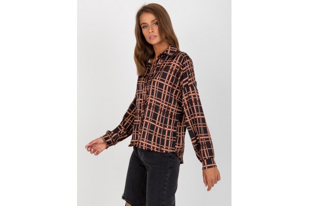 Chemise imprimé à carreaux - noire et beige
