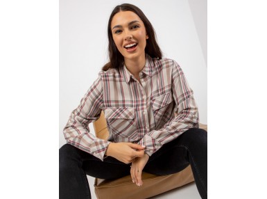 Chemise boutonnée à carreaux - beige clair