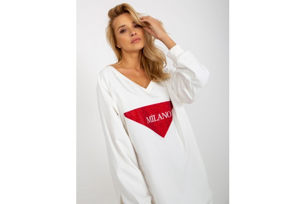 Sweat long en coton à col V - écru