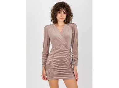 Robe courte portefeuille en velours - beige foncé