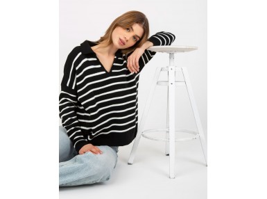 Pull en maille avec col polo - noir et blanc