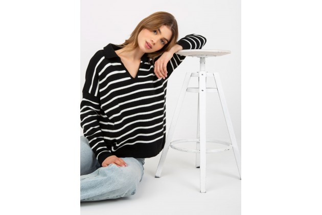 Pull en maille avec col polo - noir et blanc