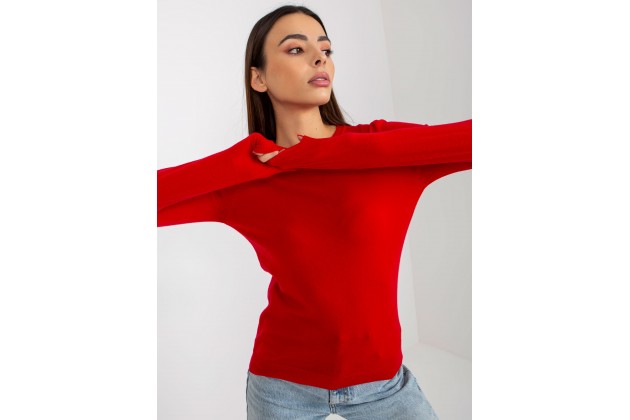 Pull col rond manches longues - rouge