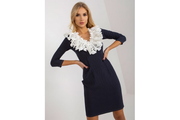 Robe courte à col brodé - bleu marine