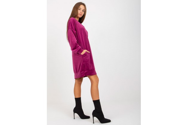 Robe tunique courte en velours à col V - violette