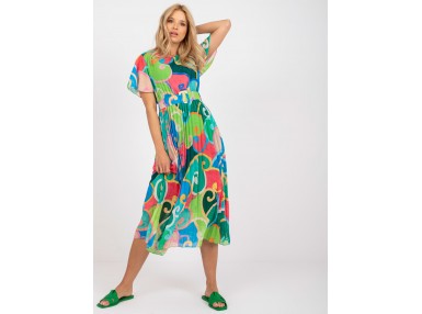 Robe longue à imprimé fleuri, plissée - verte
