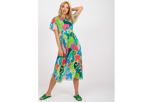 Robe longue à imprimé fleuri, plissée - verte