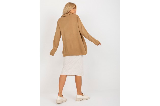 Pull en maille avec col polo - camel