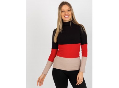 Pull en maille à col roulé - noir et rouge