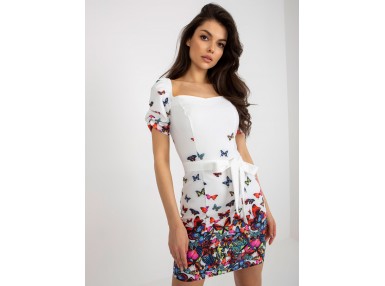 Robe moulante en coton à imprimé - blanche