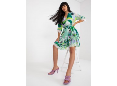  Robe courte à imprimé fleuri et volants - verte
