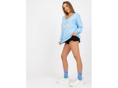 Sweat court col V en coton - bleu clair