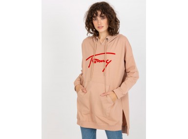 Sweat à capuche long pour femme - beige