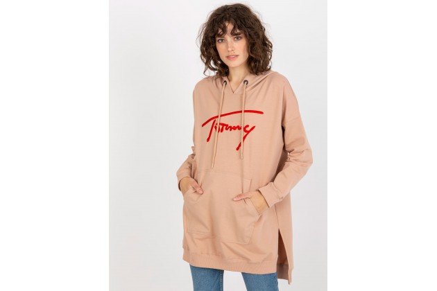 Sweat à capuche long pour femme - beige