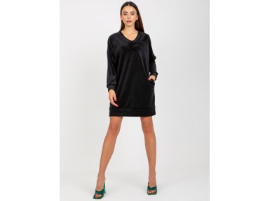 Robe tunique courte en velours à col V - noire