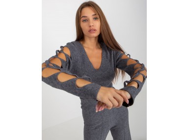 Pull avec manches à découpes - gris foncé