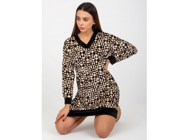 Robe tunique courte et col V - noire et beige